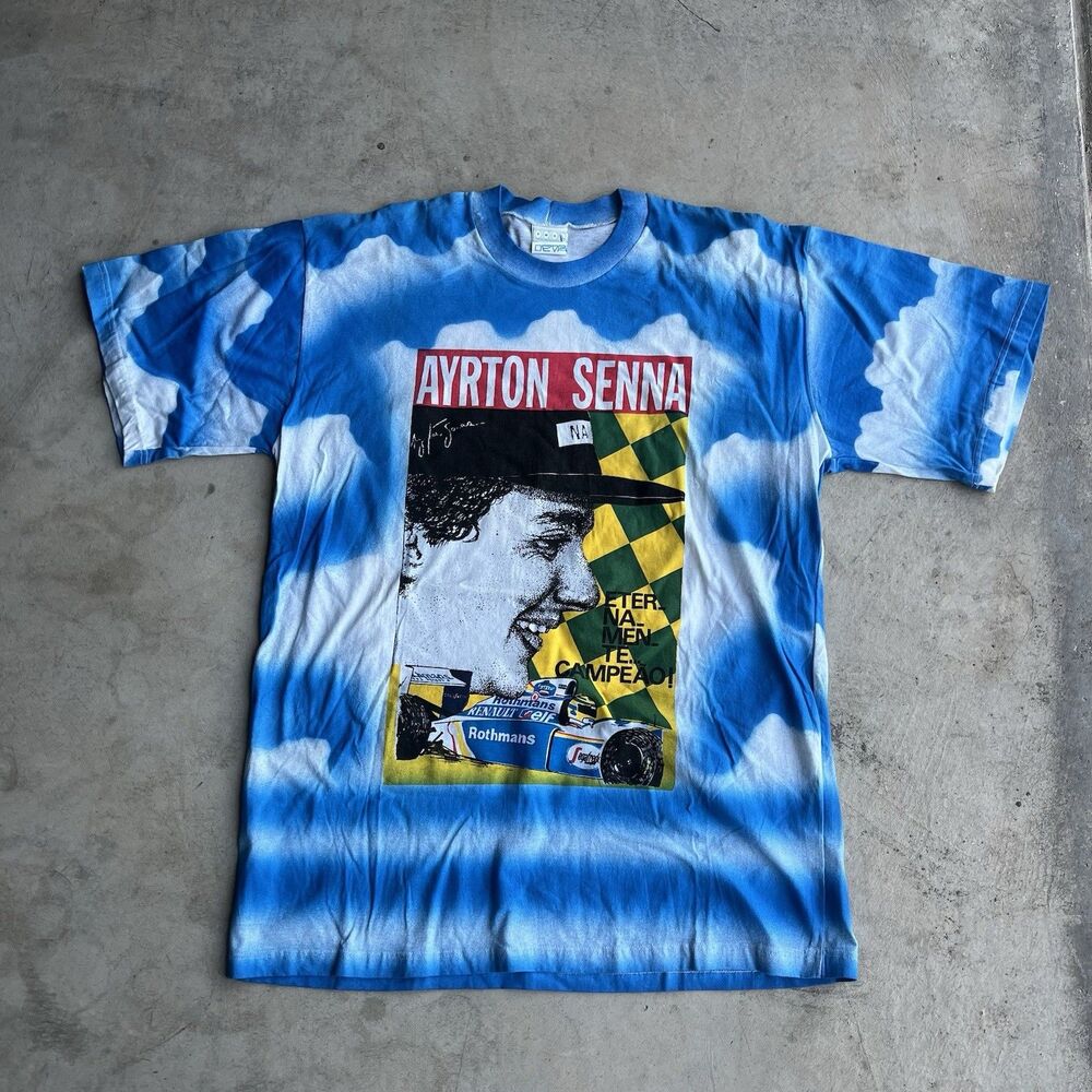 90s Ayrton Senna AOP cloudy Tee Mens size XL RARE racing y2k only one